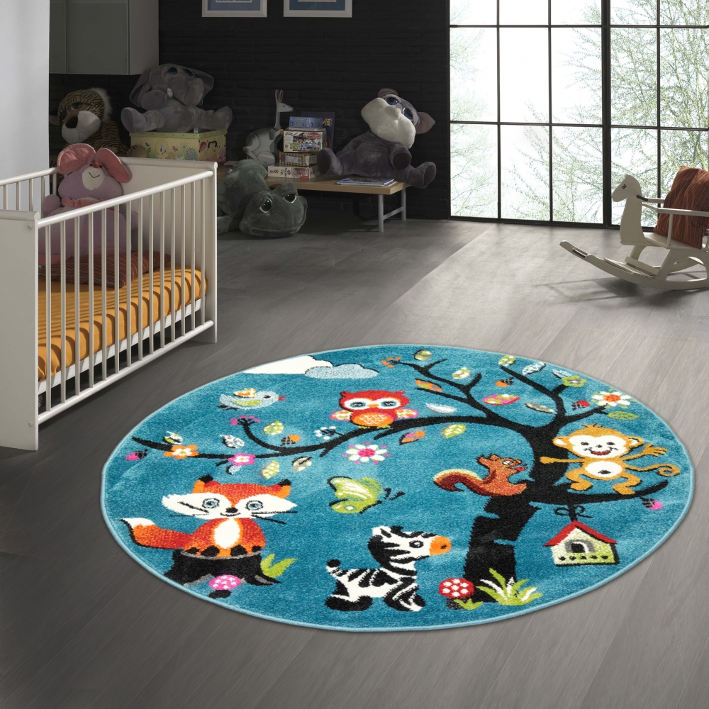 Kinderzimmer Teppich Zootiere in blau