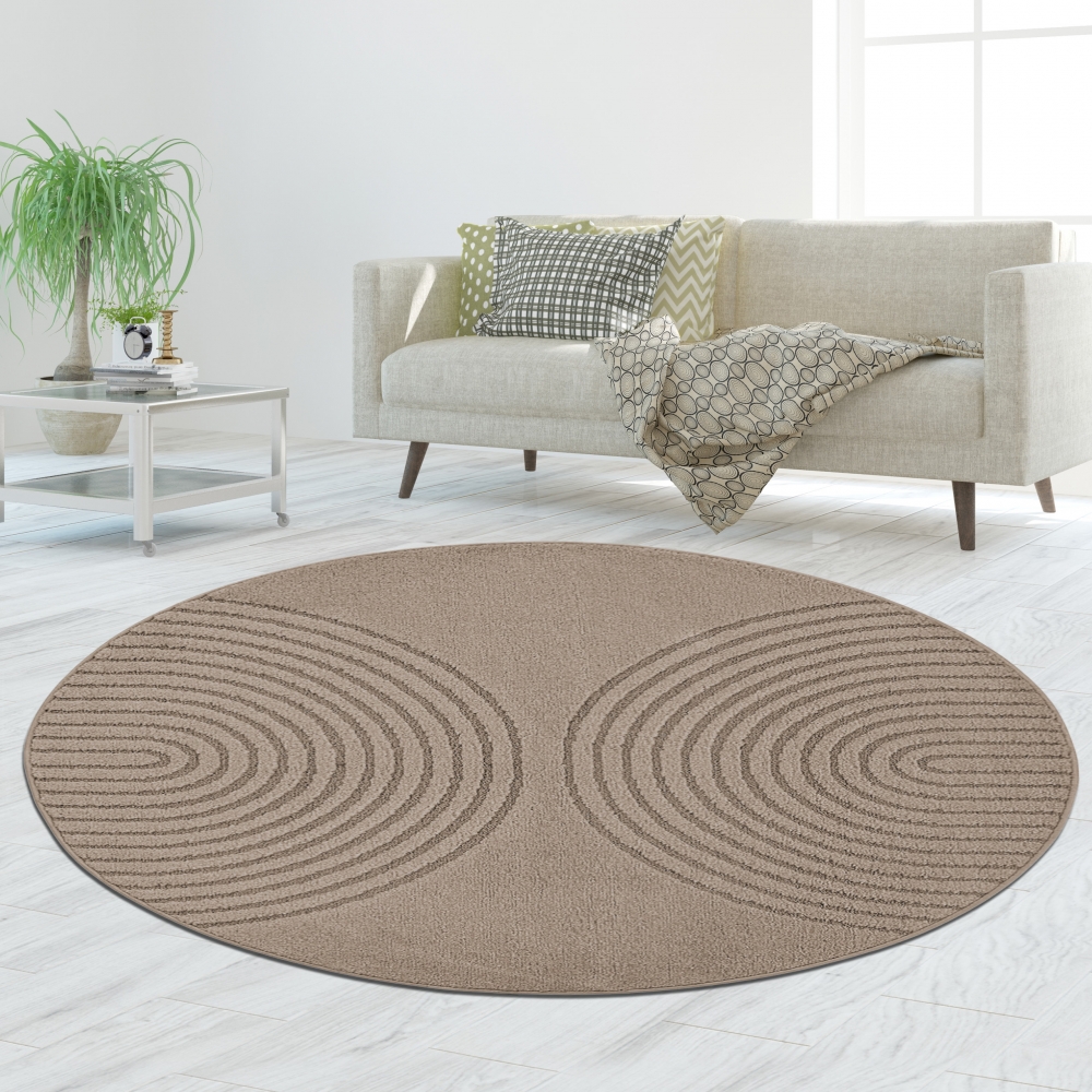Teppich Braun mit 3D-Kreismuster pflegeleicht und robust