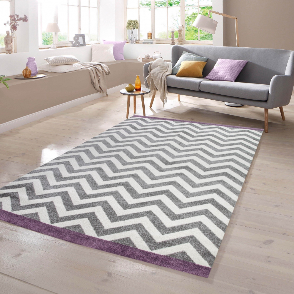 Teppich Skandinavisches Design in Lila Creme Grau