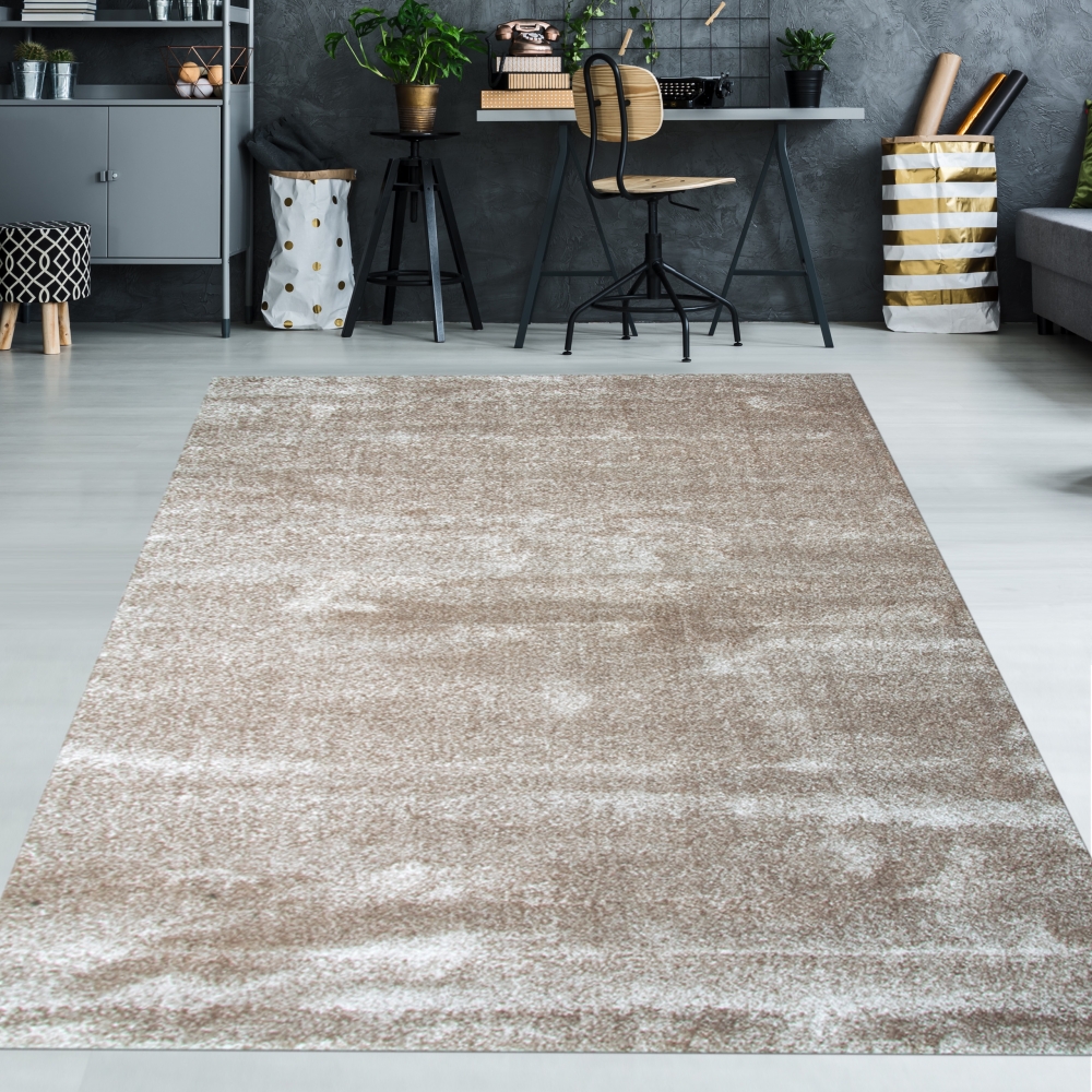 Designer Teppich Kurzflor mit Uni Design Beige
