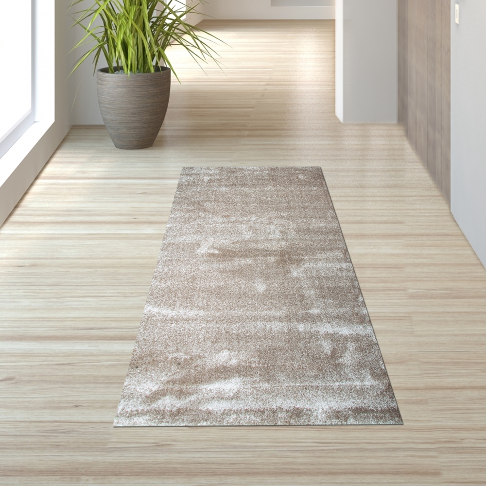 Designer Teppich Kurzflor mit Uni Design Beige
