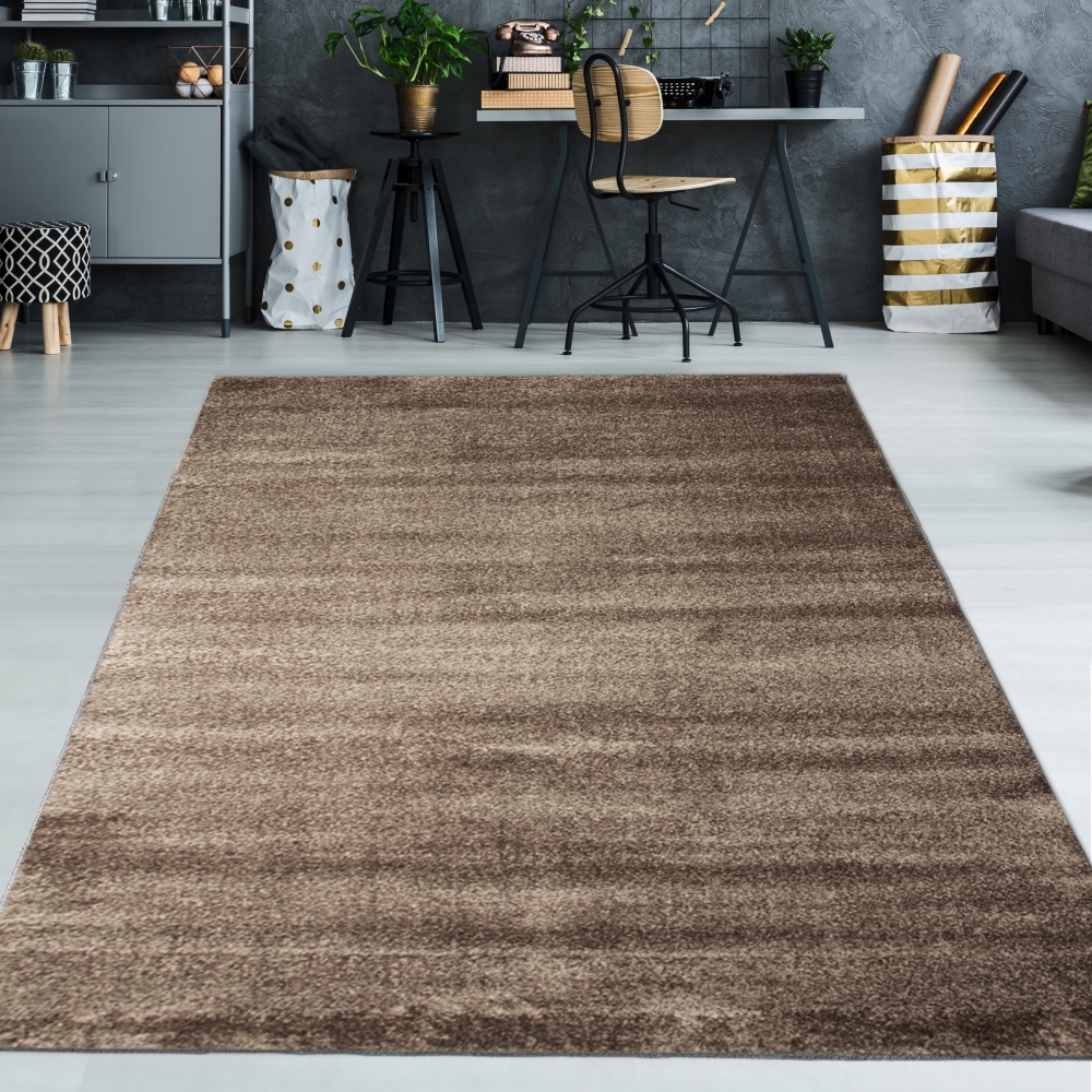 Designer Teppich Kurzflor mit Uni Design Braun