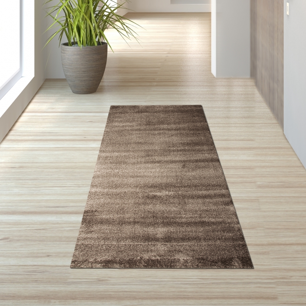Designer Teppich Kurzflor mit Uni Design Braun