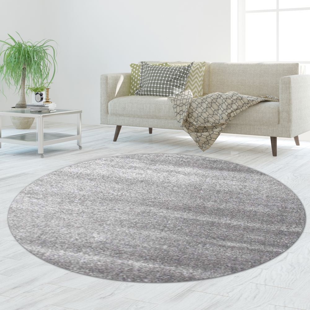 Designer Teppich Kurzflor mit Uni Design Silber