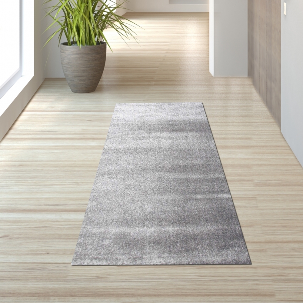 Designer Teppich Kurzflor mit Uni Design Silber