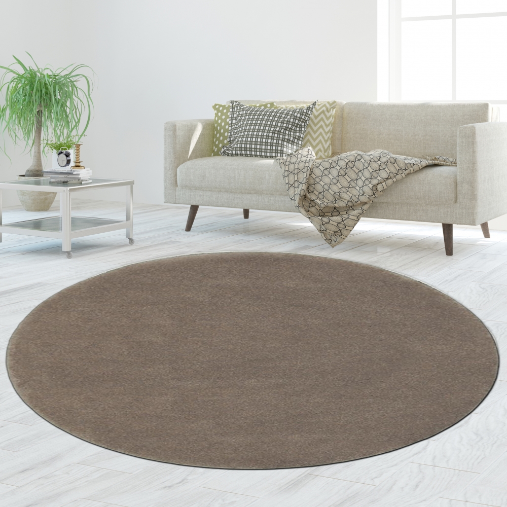 Teppich Taupe Uni praktisch robust pflegeleicht Alltag