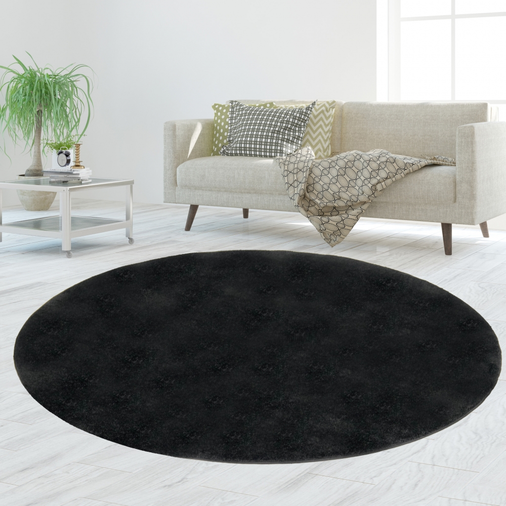 Teppich Schwarz Uni praktisch robust pflegeleicht Alltag