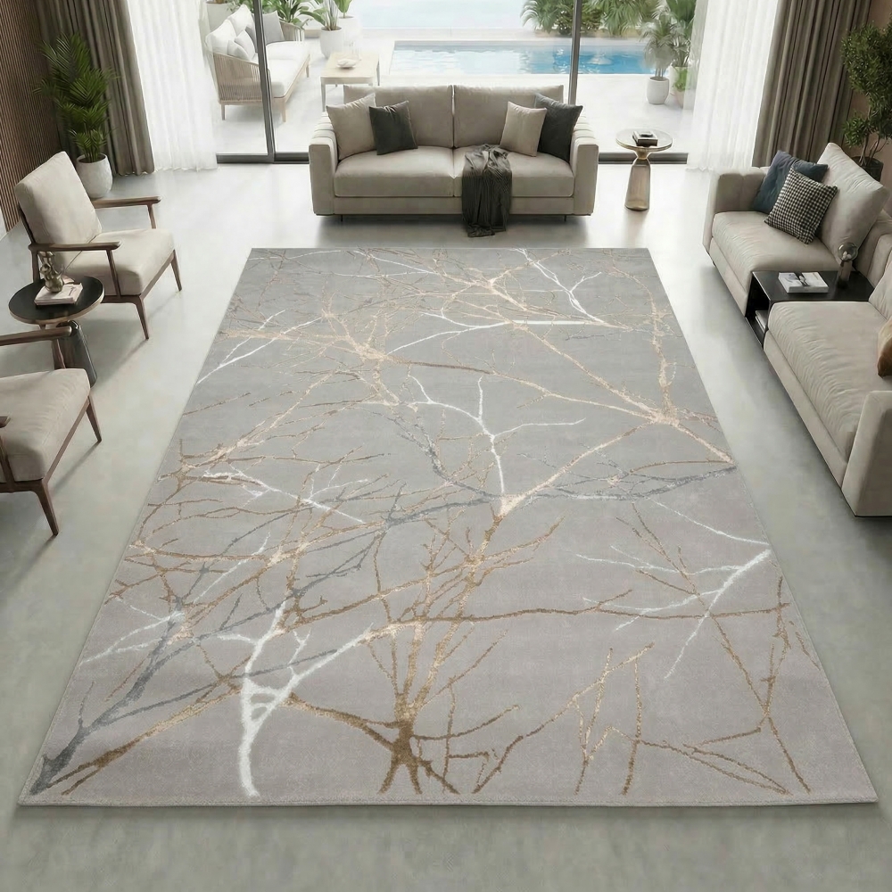 Designer Teppich Ästemuster in gold