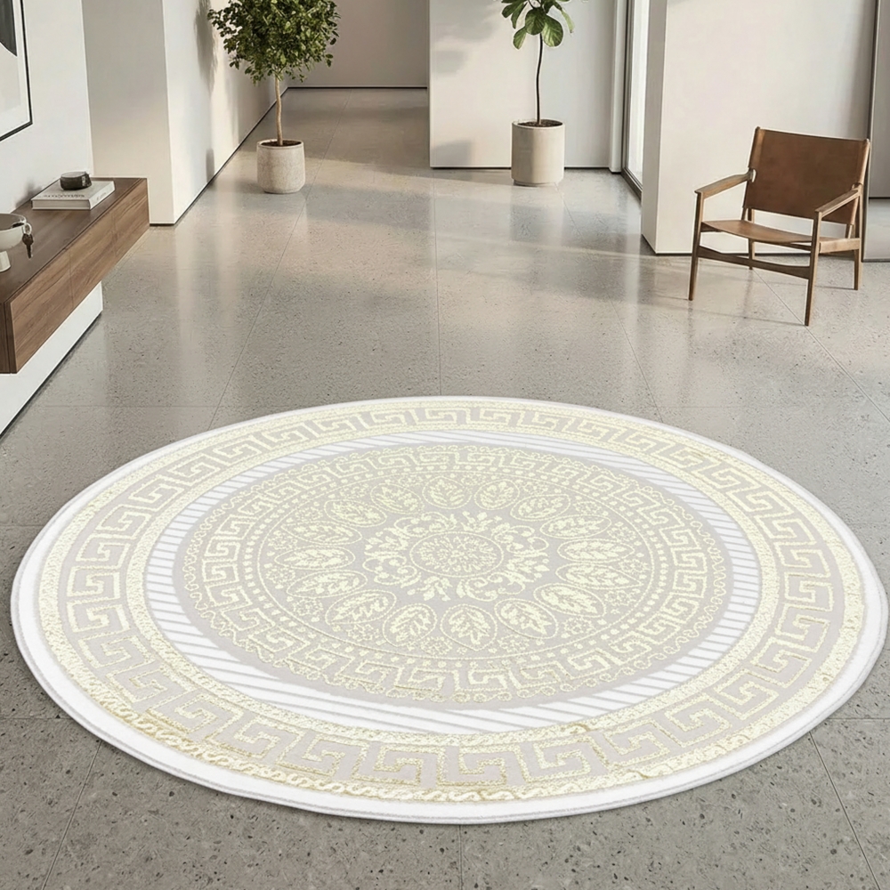Glänzender Designerteppich mit Orientalischem Muster in weiß-gold