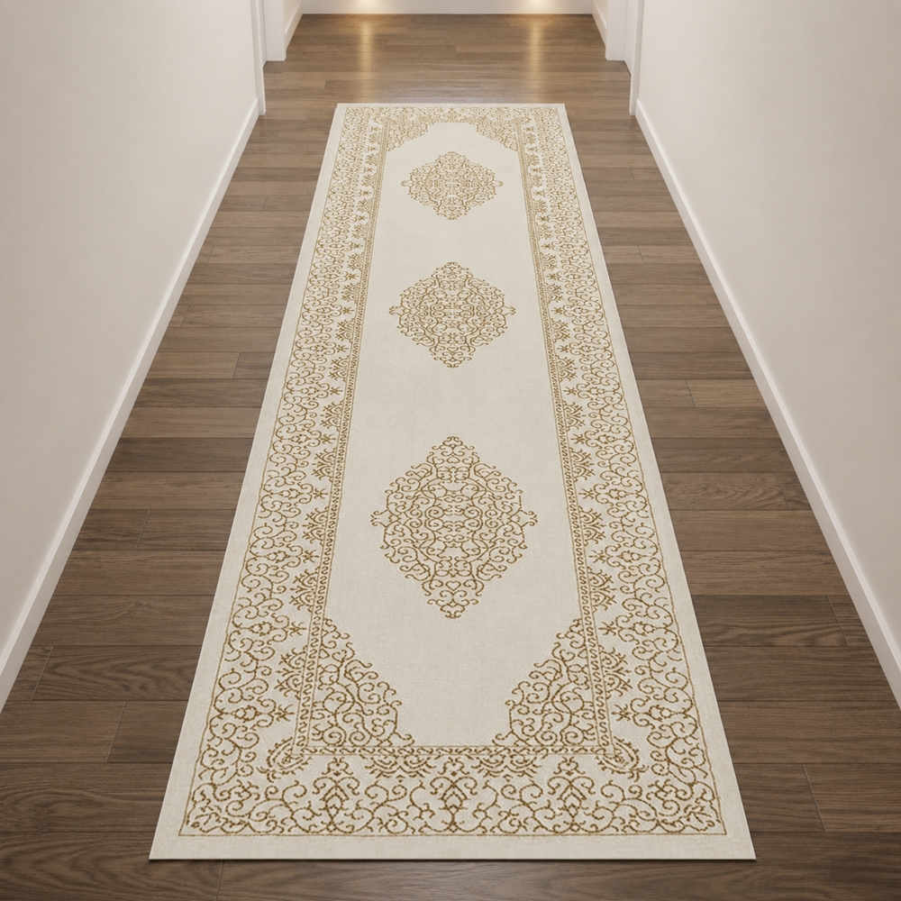 Teppich Creme Gold Muster pflegeleicht