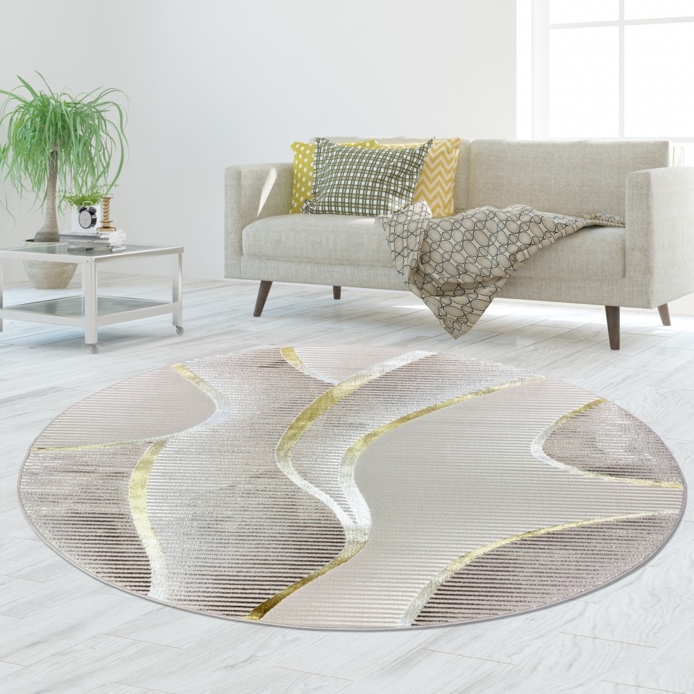 Wohnteppich in Creme mit geschwungenem Hoch-Tief-Muster