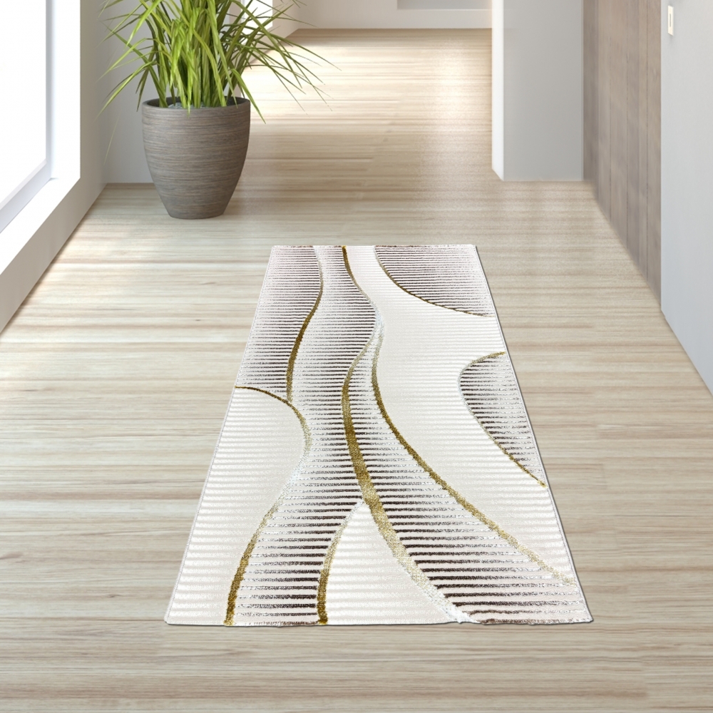 Wohnteppich in Creme mit geschwungenem Hoch-Tief-Muster