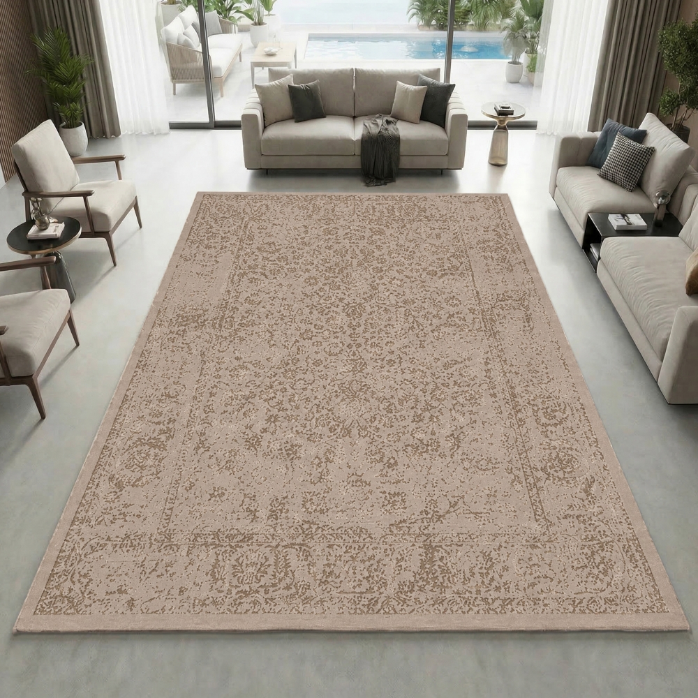 Teppich Beige mit Ornament Muster pflegeleicht