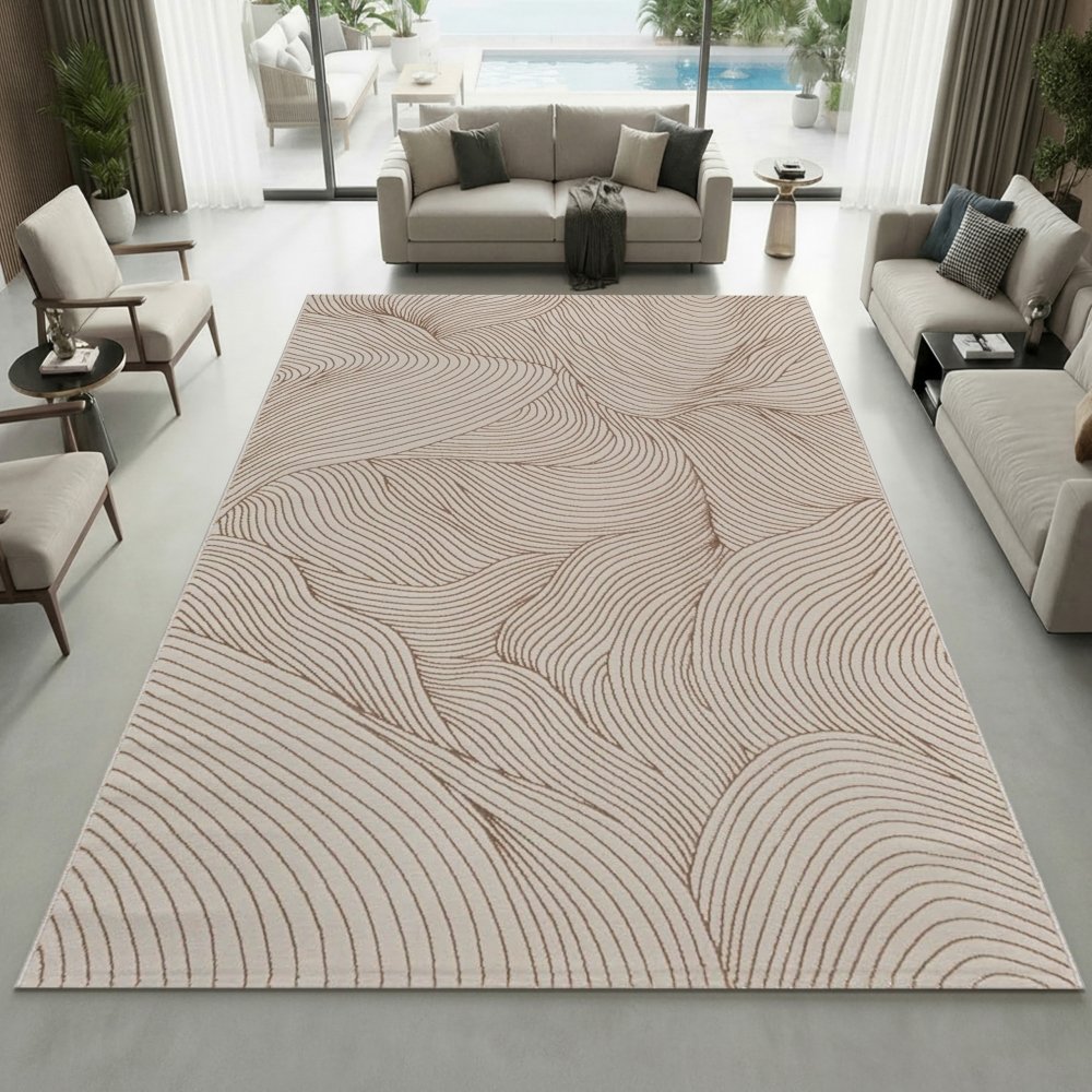 Teppich Creme modern pflegeleicht weich mit Wellenstruktur
