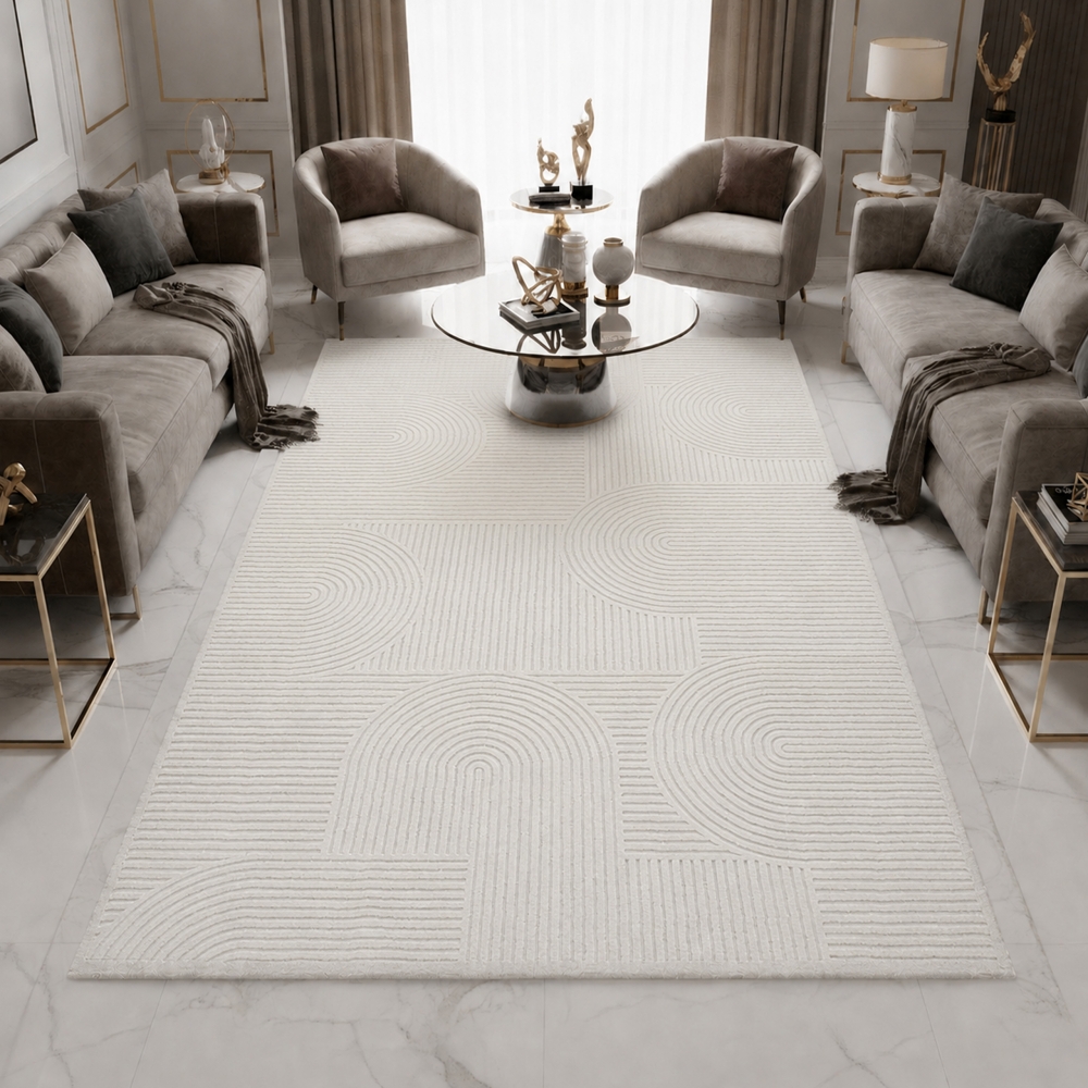 Teppich Creme Ornament Muster pflegeleicht