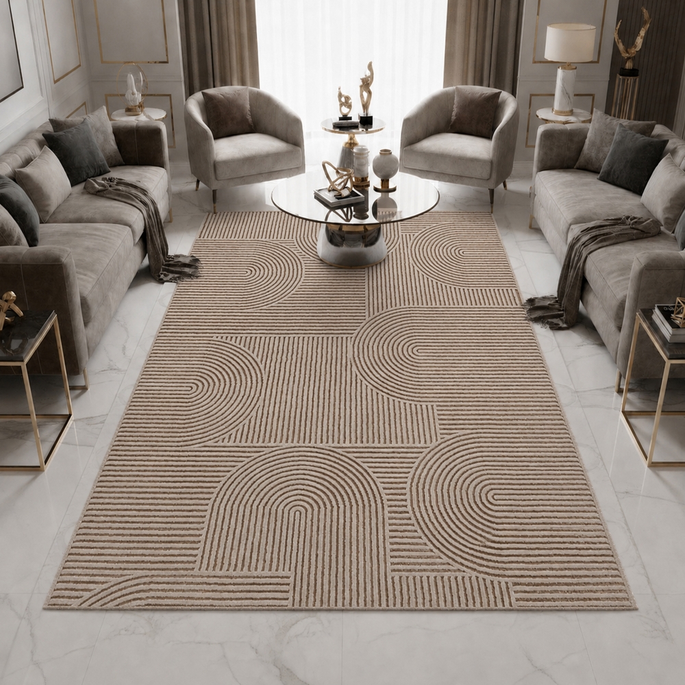 Teppich Beige Muster pflegeleicht modern