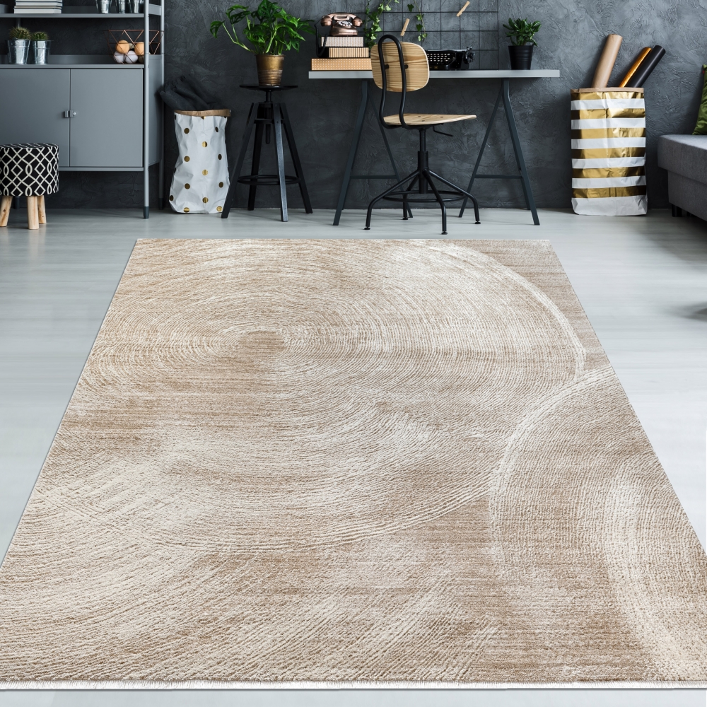 Beiger Teppich mit modernem Kreis-Design weich pflegeleicht