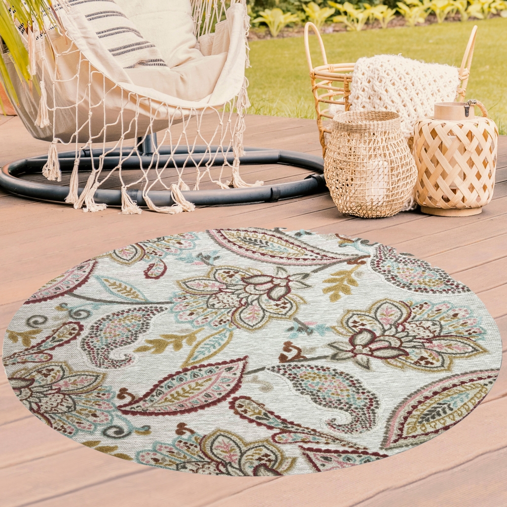 Outdoor Teppich mit Blumen Muster in creme mehrfarbig