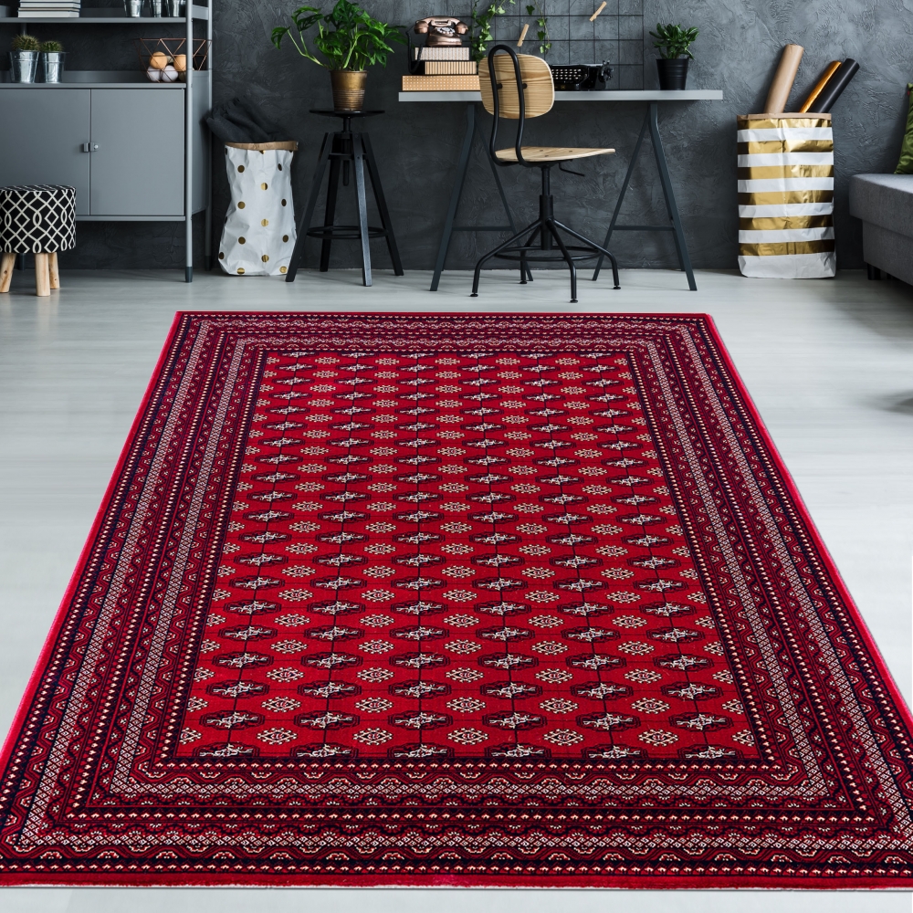 Teppich Rot geometrisches Muster pflegeleicht für Wohnbereiche