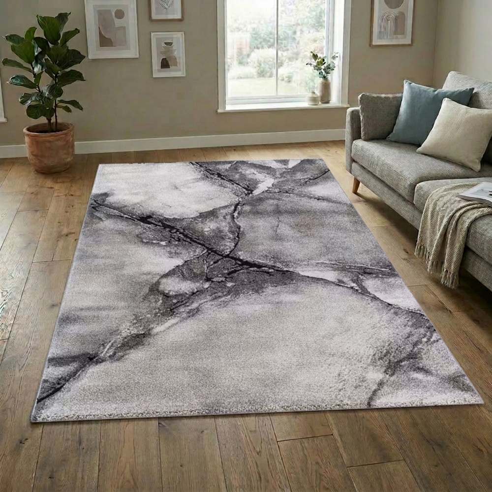 Teppich Grau Creme modern Steinoptik pflegeleicht robust Wohnzimmer