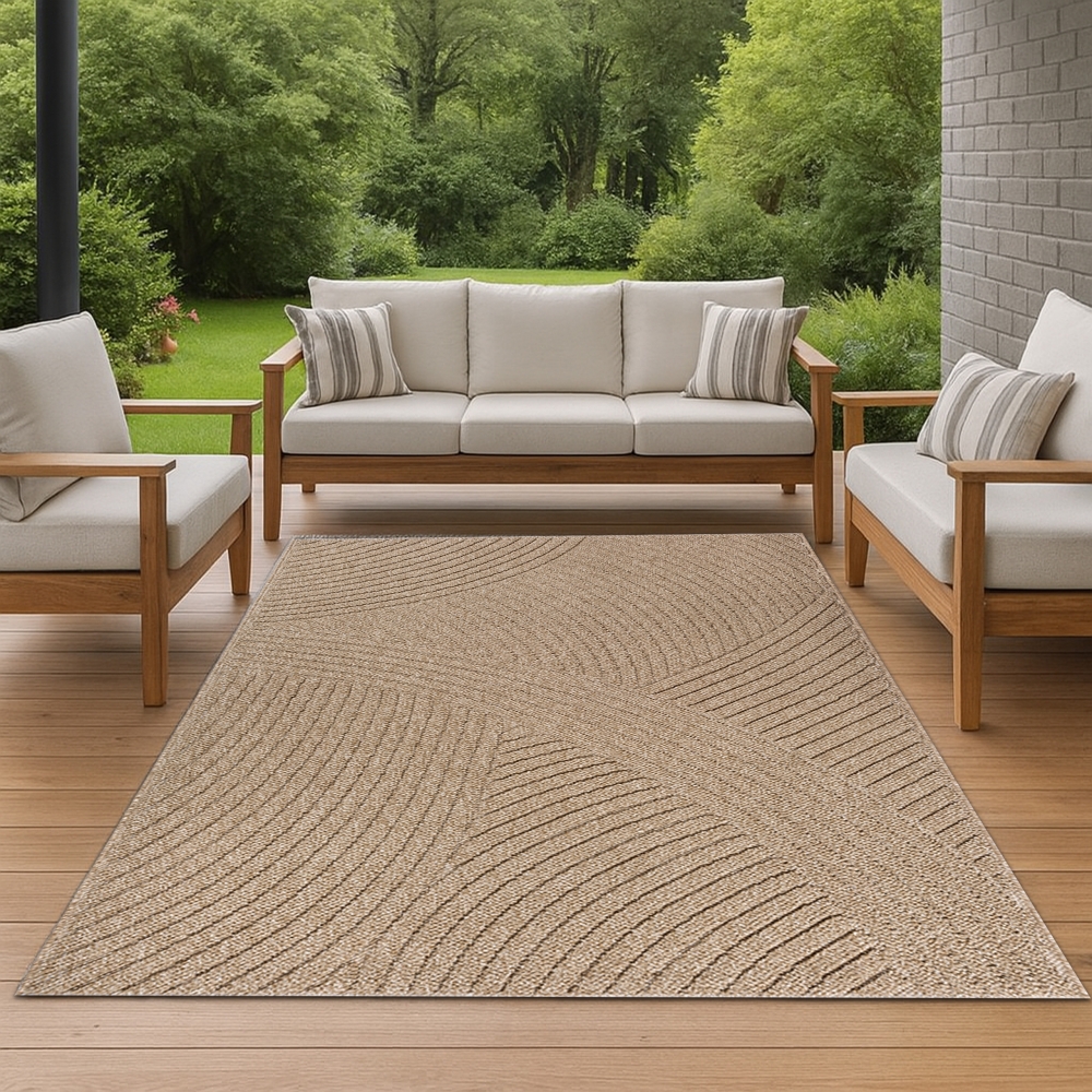 Teppich In- und Outdoor mit Wellenmuster vielseitig einsetzbar in Beige