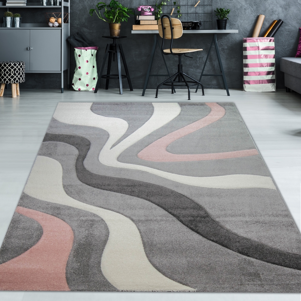 Teppich mit Wellen in grau rosa