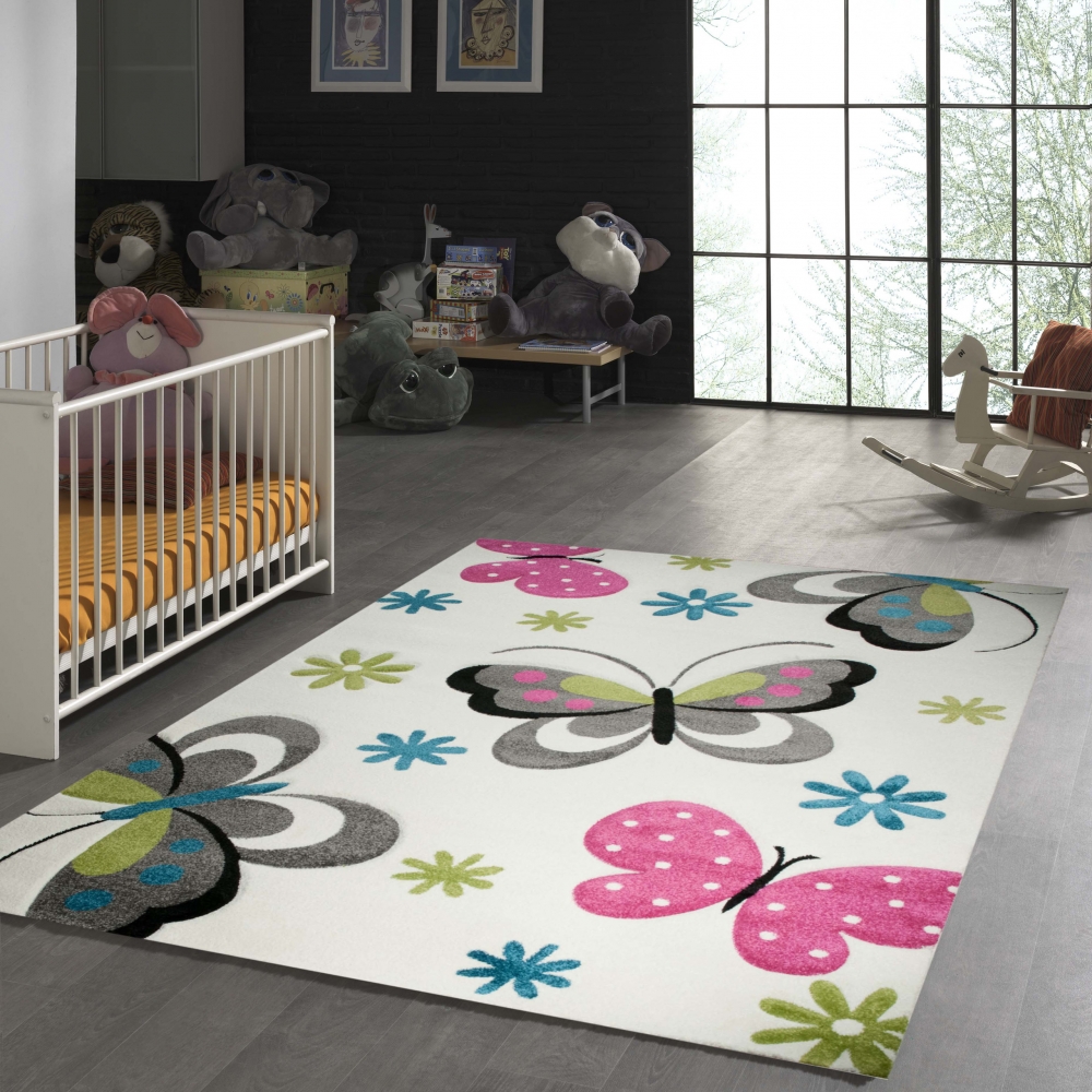 Teppich mit Schmetterlingen in creme pink