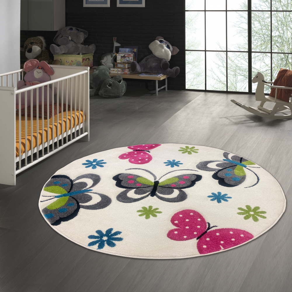 Teppich mit Schmetterlingen in creme pink