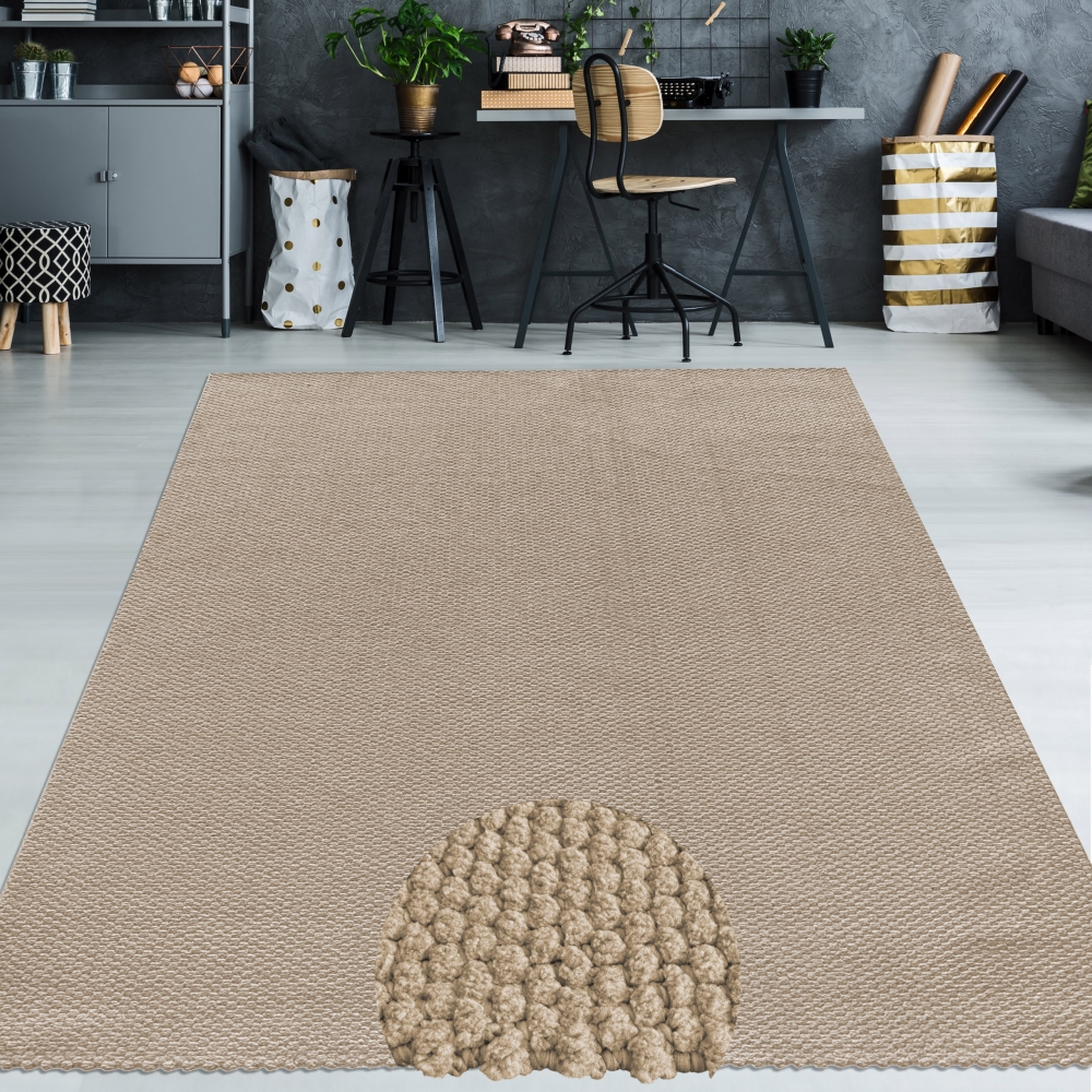 Recycle Teppich mit modernen ovalen Formen liniert in creme