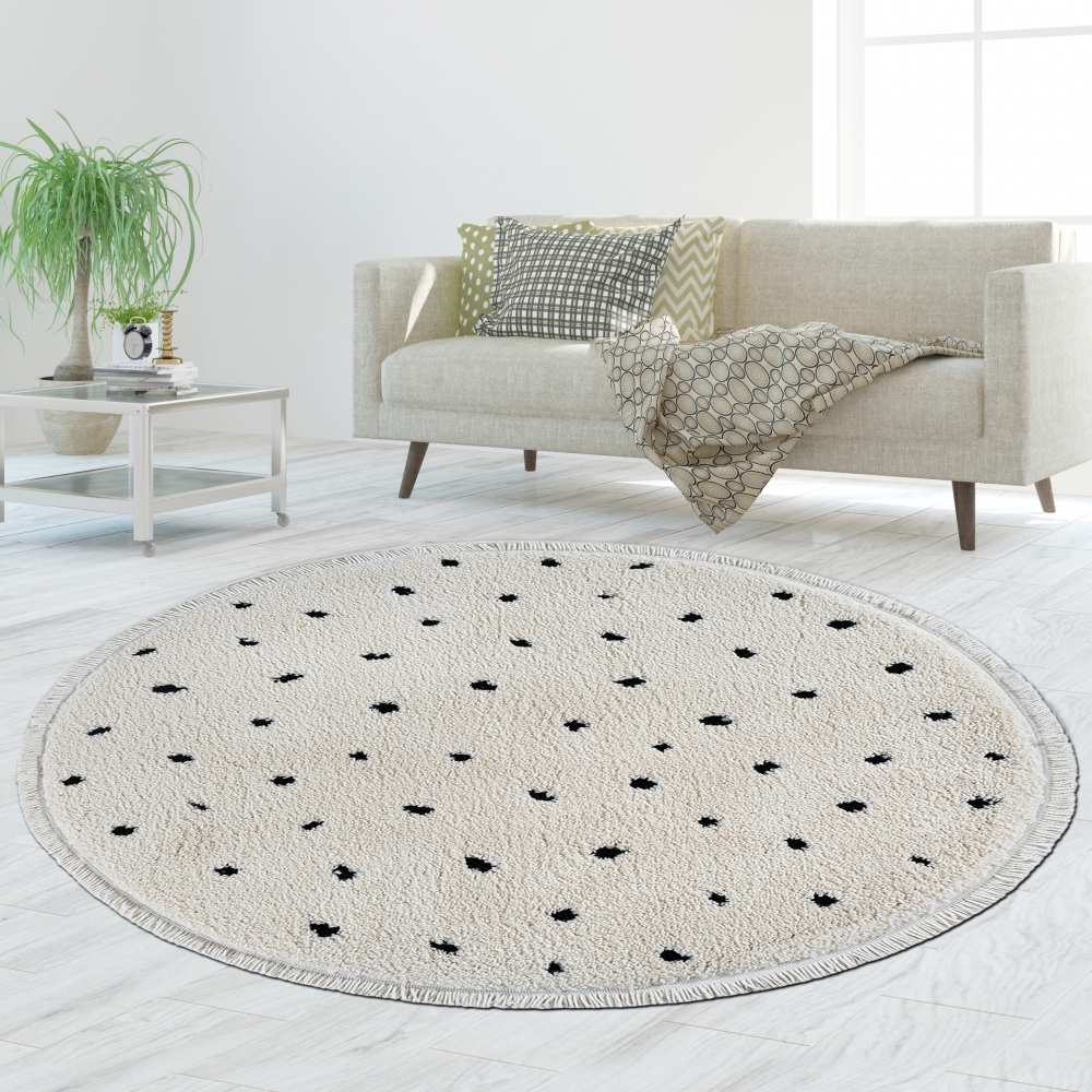 Teppich gepunktet Creme Wohnzimmer weich modern flauschig gemütlich