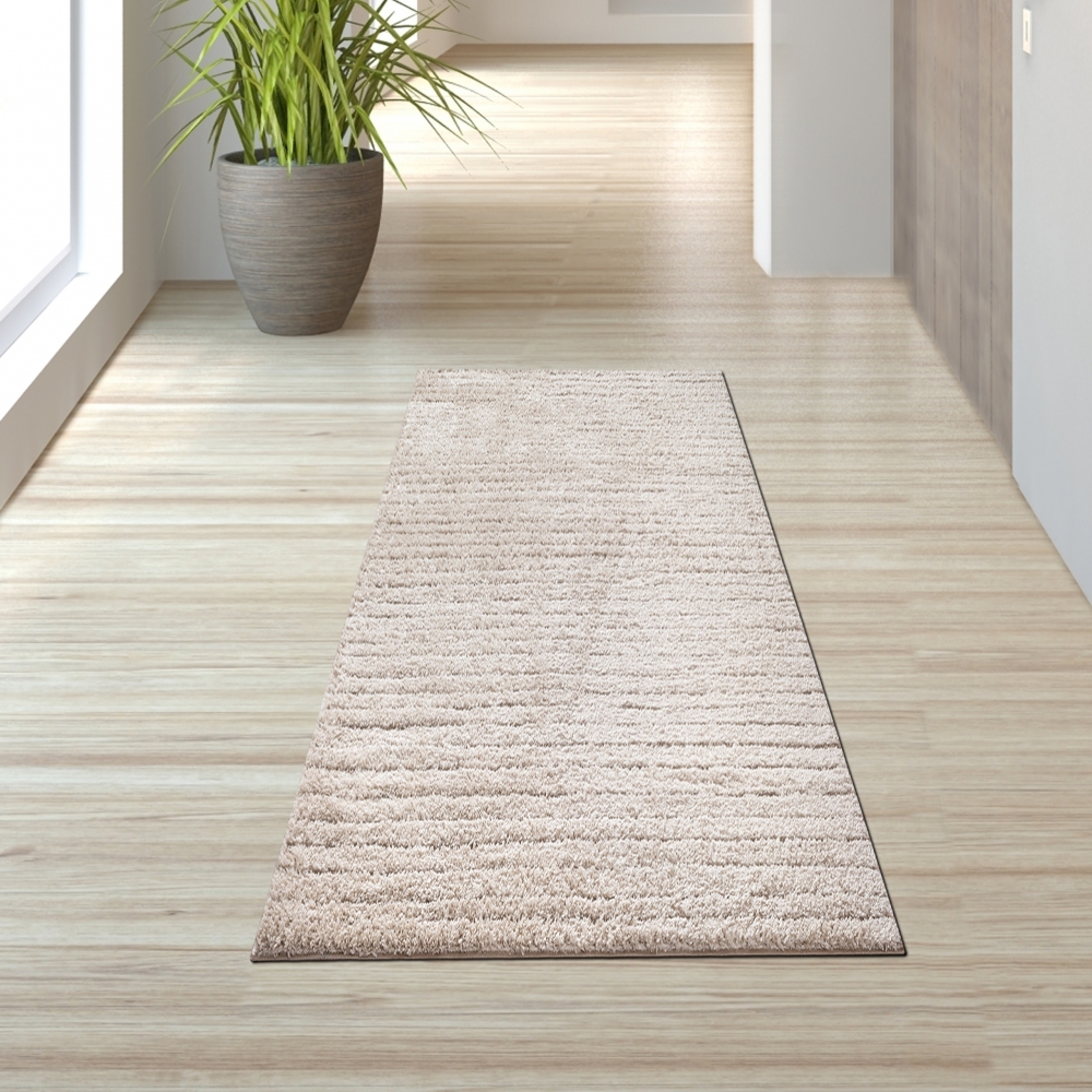 Praktischer Teppich Beige Linienmuster pflegeleicht für Wohnbereiche