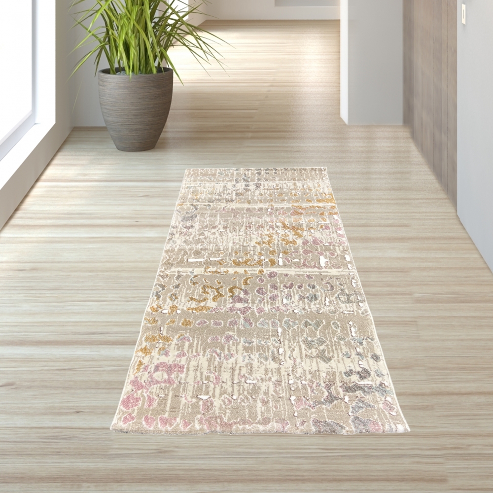 Designer Teppich in Lila Senfgelb Türkis