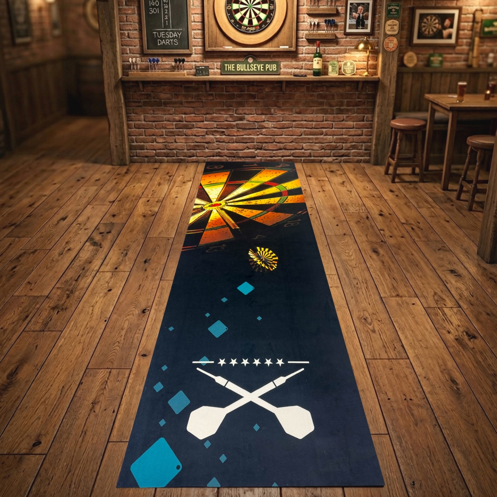 Dartmatte mit Dartscheibe und Abwurflinie