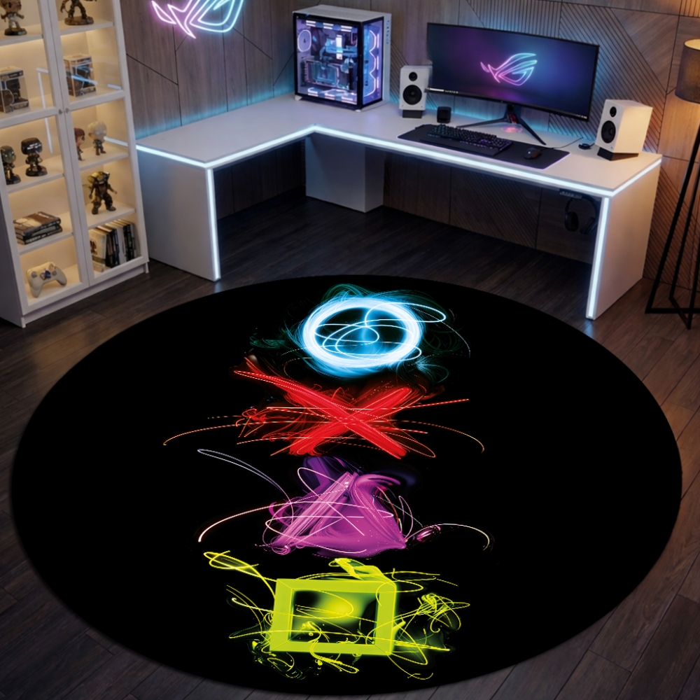 Gaming Teppich mit neonfarbigen Symbolen