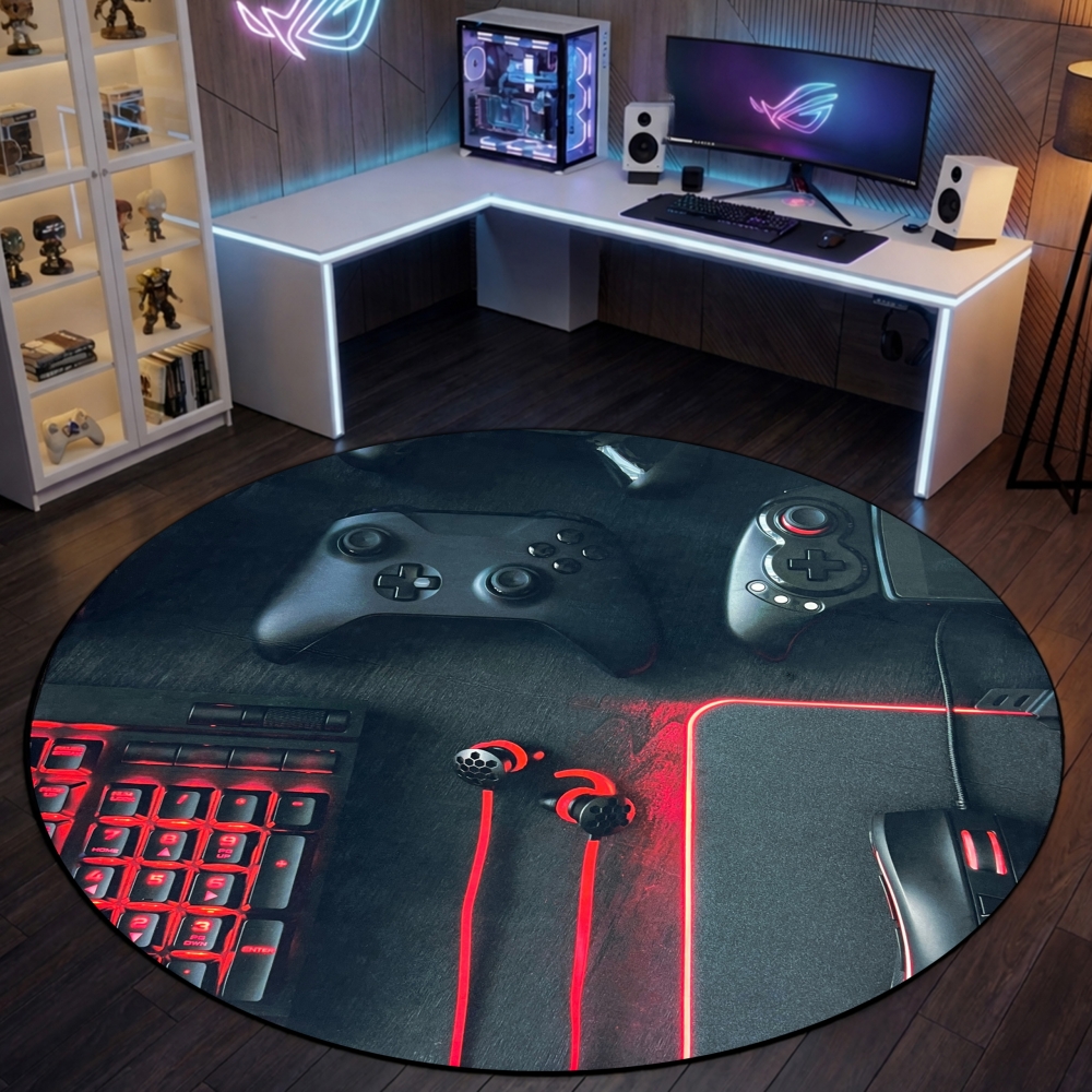 Gaming Teppich mit Konsole und Joystick Schwarz