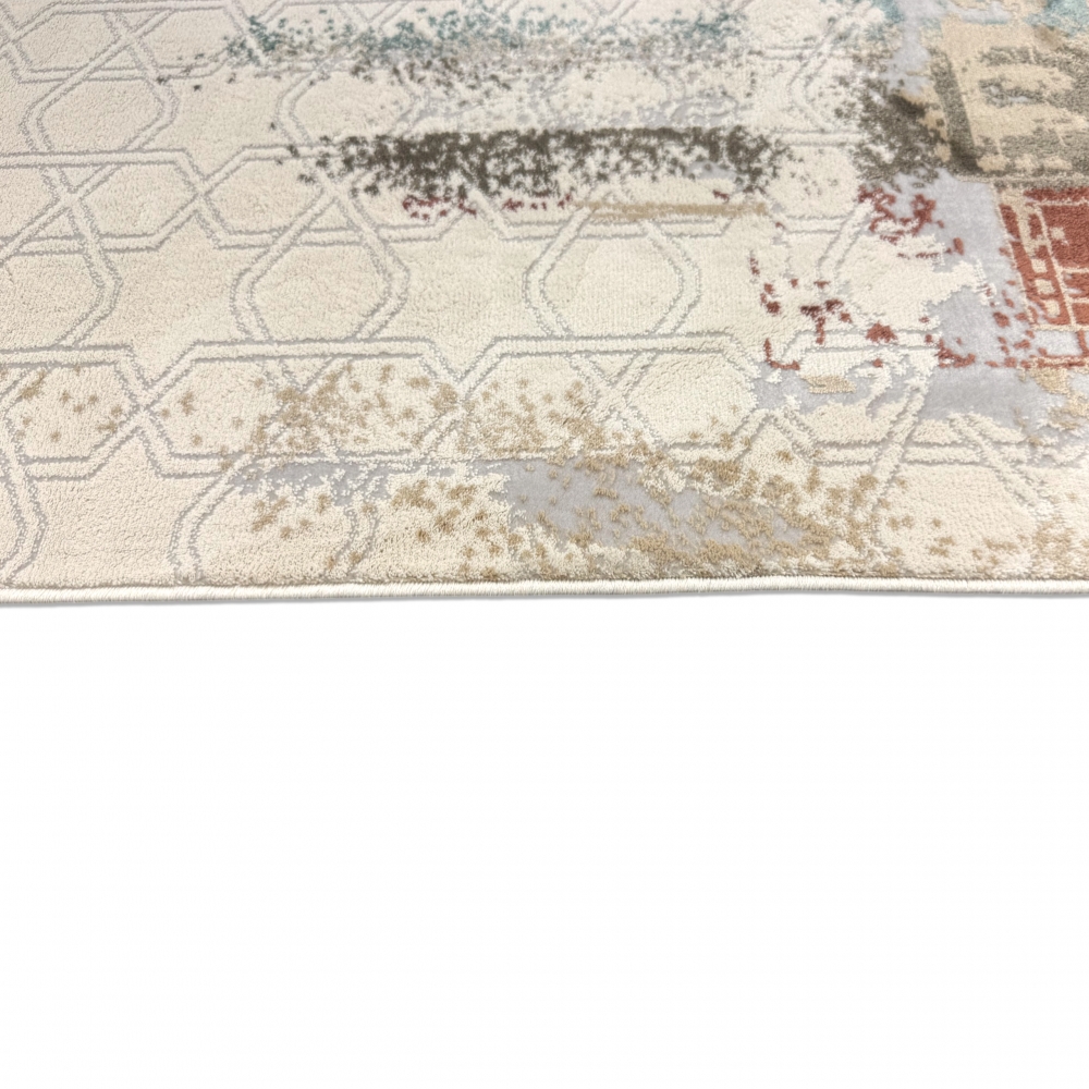 Gebetsteppich mit Kalligrafie und Moschee-Motiv in hellen Naturtönen