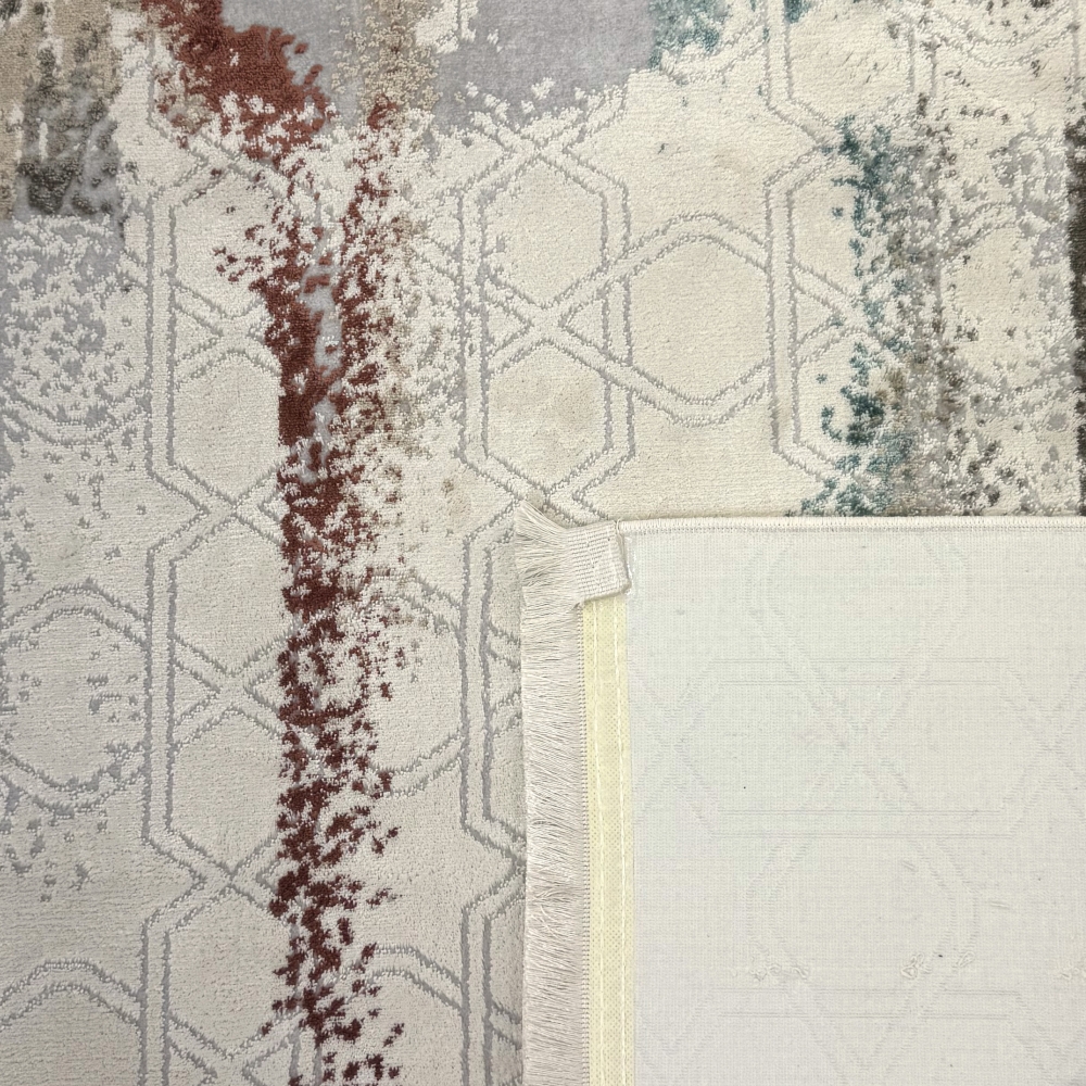 Gebetsteppich mit Kalligrafie und Moschee-Motiv in hellen Naturtönen