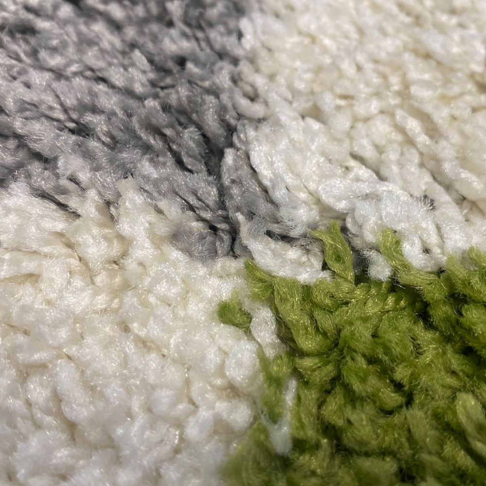 Weicher Shaggy Teppich Mehrfarbig Grün Grau Creme – moderner Hochflor Teppich