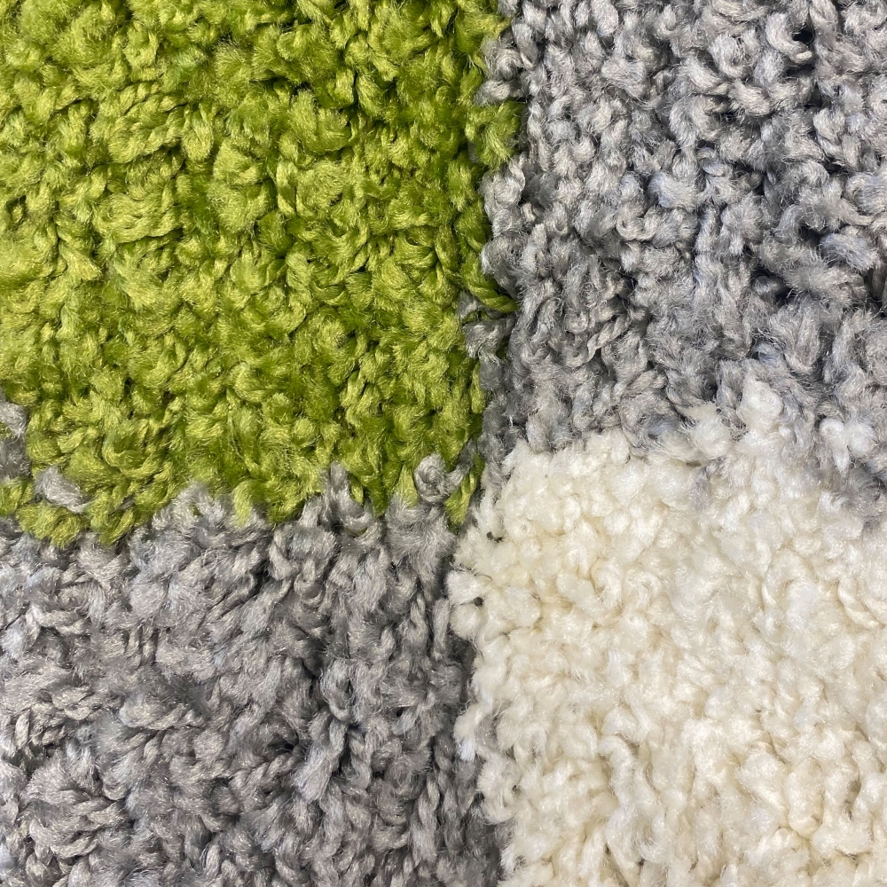 Weicher Shaggy Teppich Mehrfarbig Grün Grau Creme – moderner Hochflor Teppich
