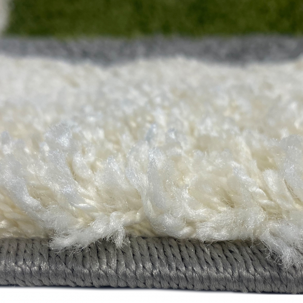 Weicher Shaggy Teppich Mehrfarbig Grün Grau Creme – moderner Hochflor Teppich