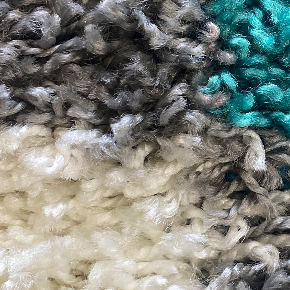 Weicher Shaggy Teppich Mehrfarbig Türkis Grau Creme – moderner Hochflor Teppich