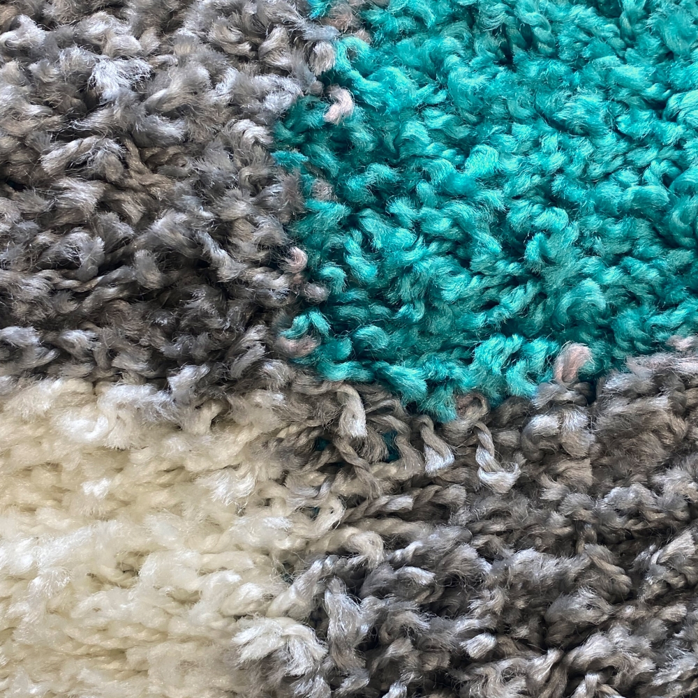 Weicher Shaggy Teppich Mehrfarbig Türkis Grau Creme – moderner Hochflor Teppich