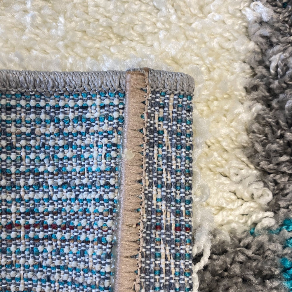 Weicher Shaggy Teppich Mehrfarbig Türkis Grau Creme – moderner Hochflor Teppich