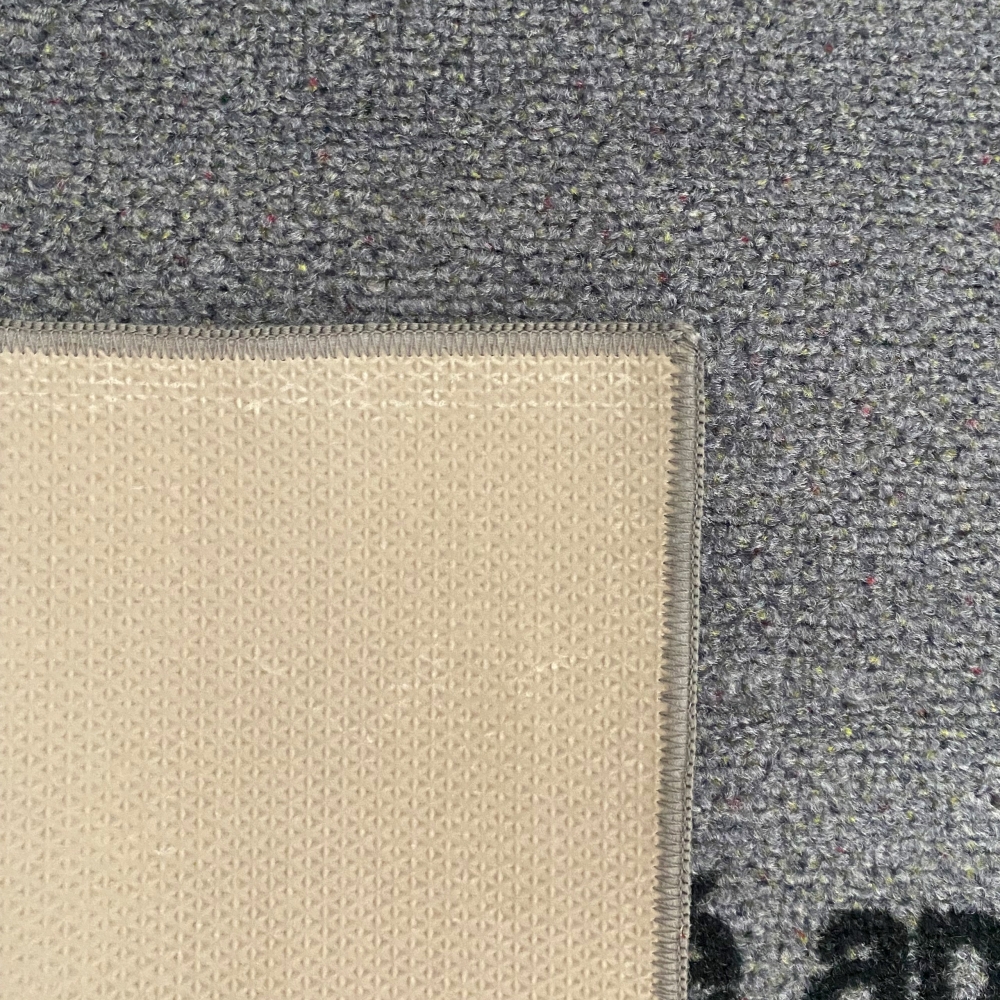 Küchenteppich waschbar mit Schriftzug Guten Appetit in Grau Gelb