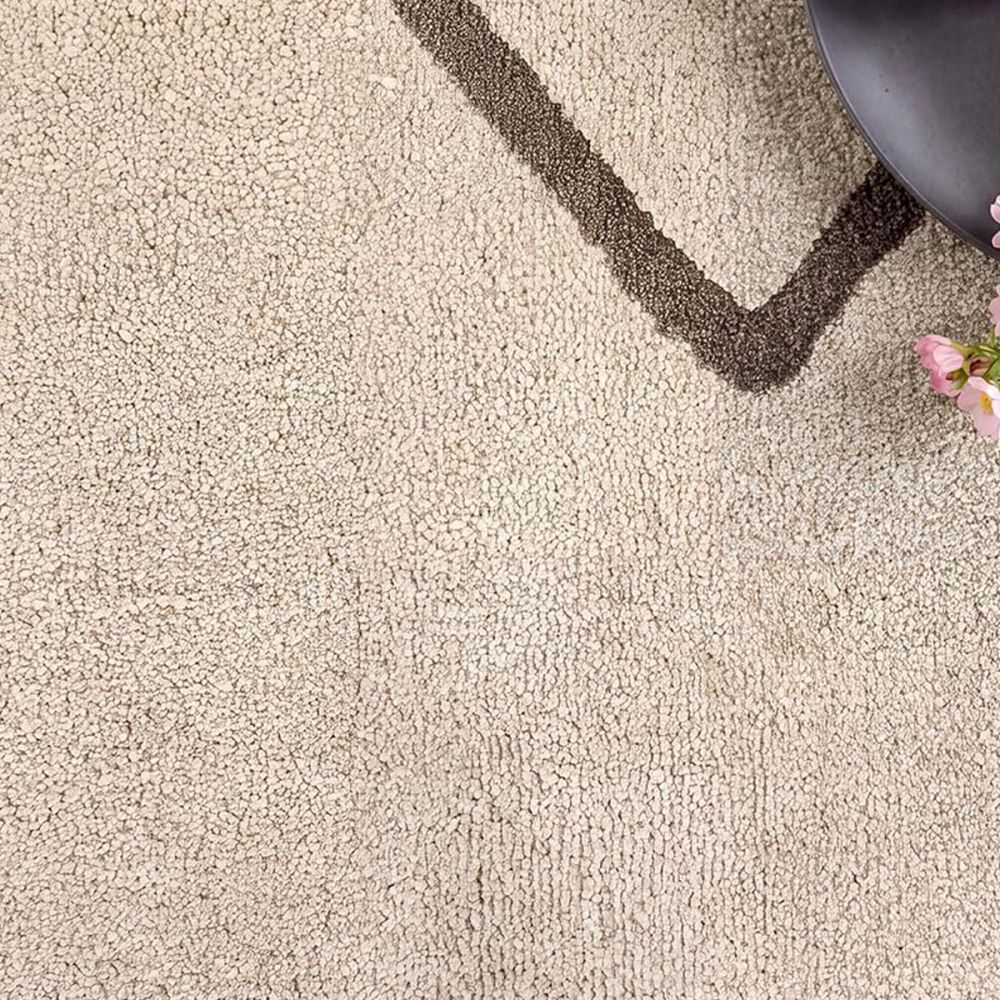 Pflegeleichter Kurzflor Teppich Creme Braun mit Rautenmuster