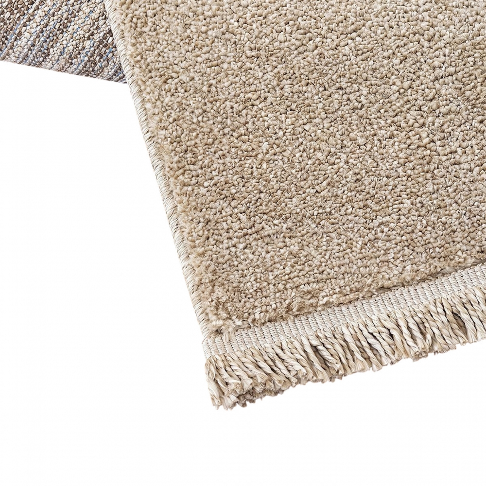 Pflegeleichter Kurzflor Teppich Creme Braun mit Rautenmuster