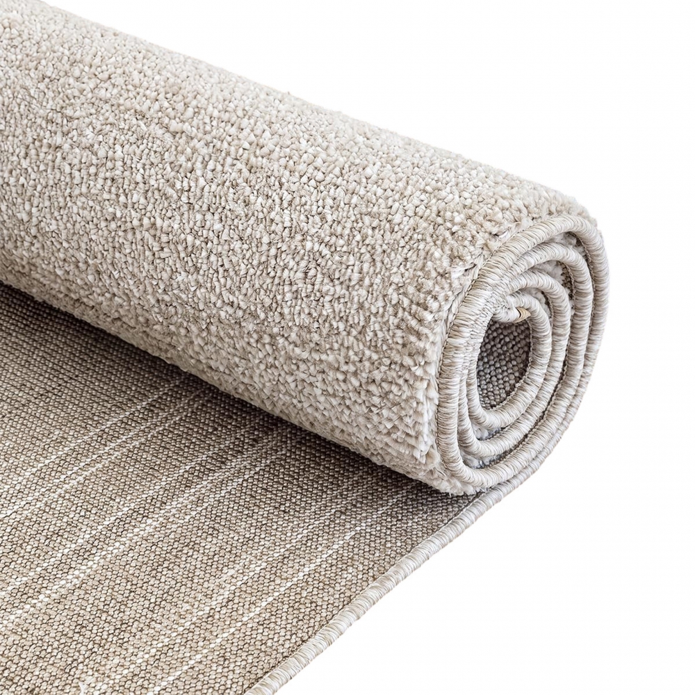 Pflegeleichter Kurzflor Teppich Beige mit dezentem Karomuster