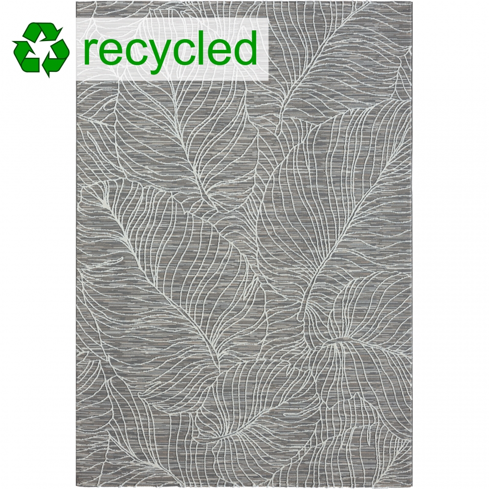 Recycle Teppich angenehm weich Blätterdesign in creme grau