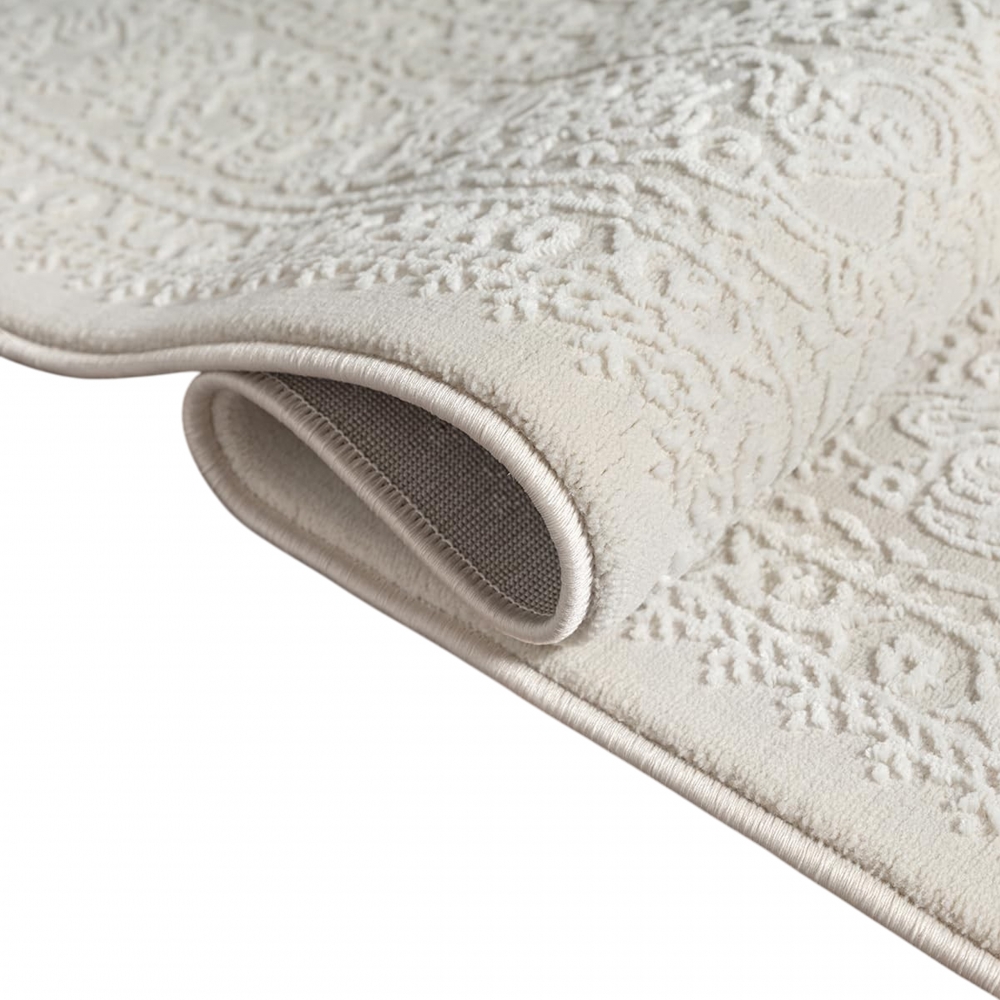 Teppich Creme Ornament Muster pflegeleicht aus recyceltem Material