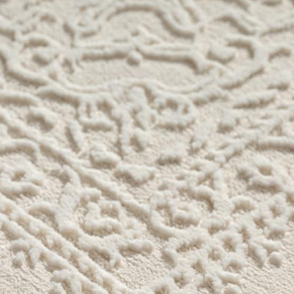 Teppich Creme Ornament Muster pflegeleicht aus recyceltem Material